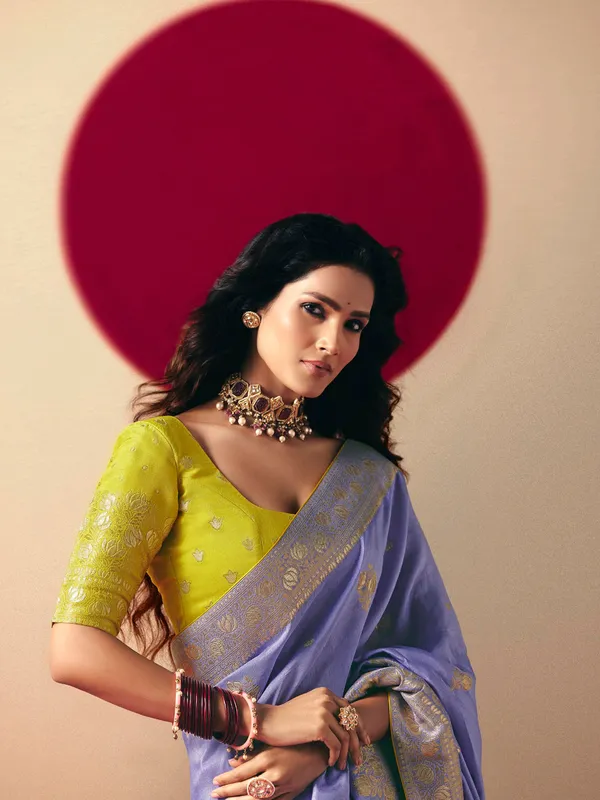 Pretty lilac  purple  dola silk saree