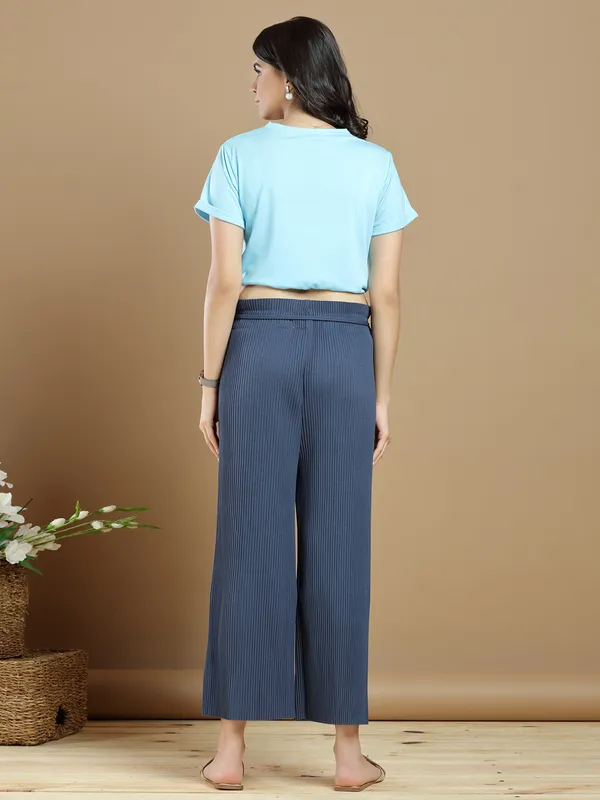 Pretty lycra palazzo pant for causal wear in indigo blue