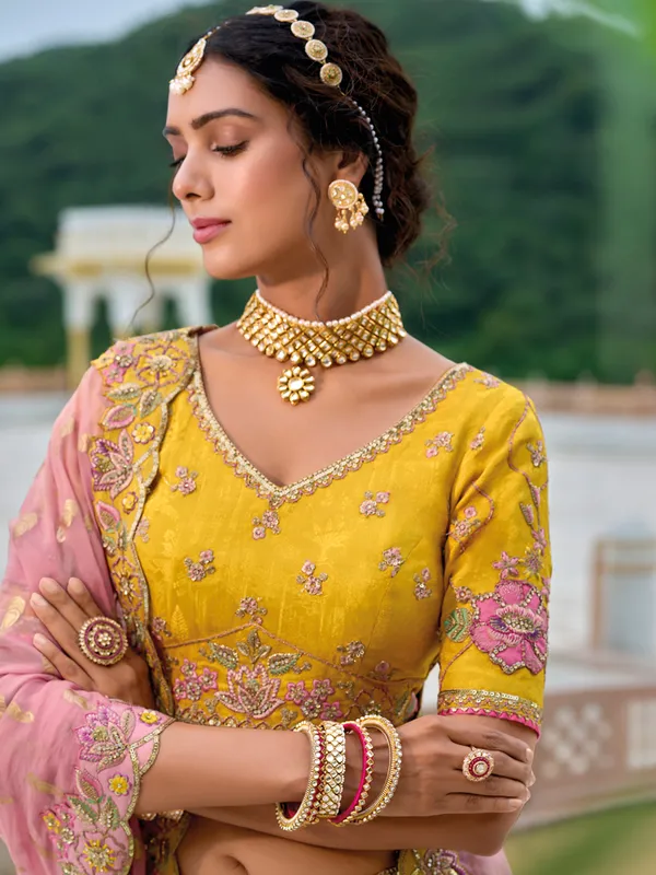 Pretty mustard yellow lehenga choli