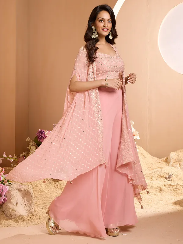 Pretty pastel pink designer palazzo suit for women