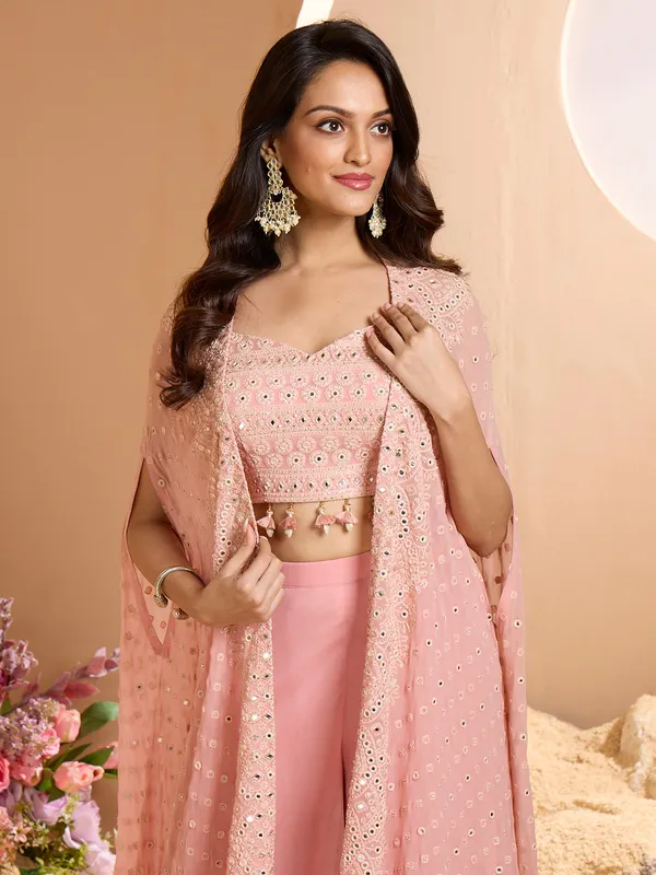 Pretty pastel pink designer palazzo suit for women