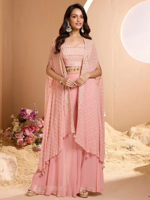 Pretty pastel pink designer palazzo suit for women