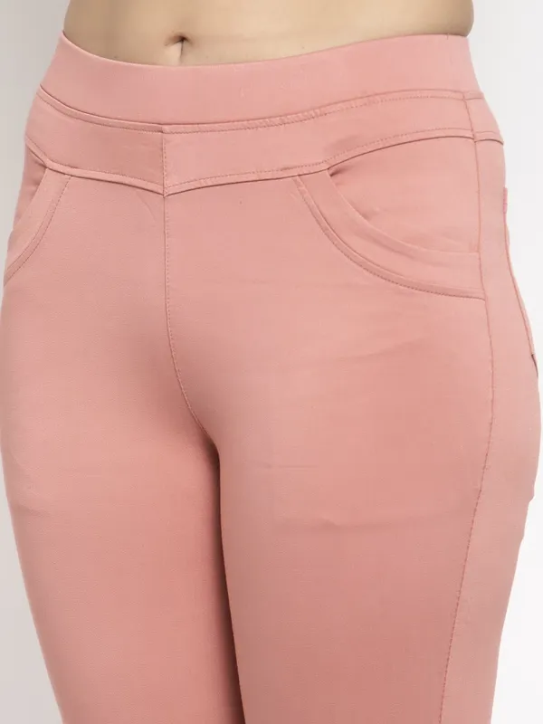 Pretty pink casual wear cotton jeggings