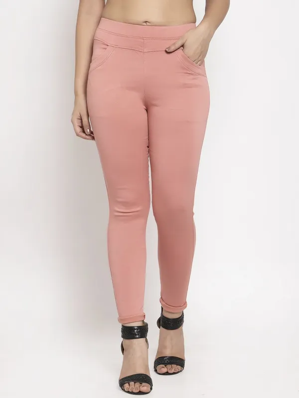 Pretty pink casual wear cotton jeggings