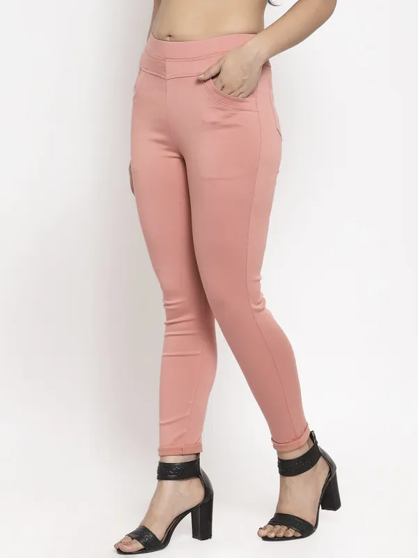 Pretty pink casual wear cotton jeggings