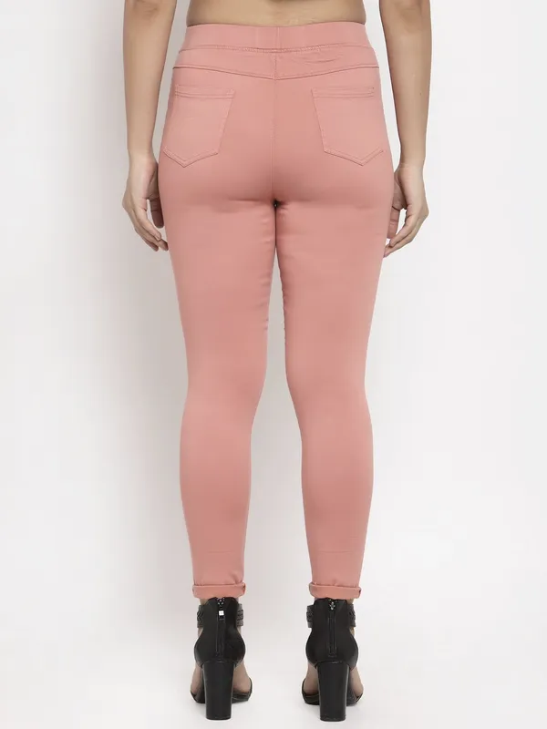 Pretty pink casual wear cotton jeggings