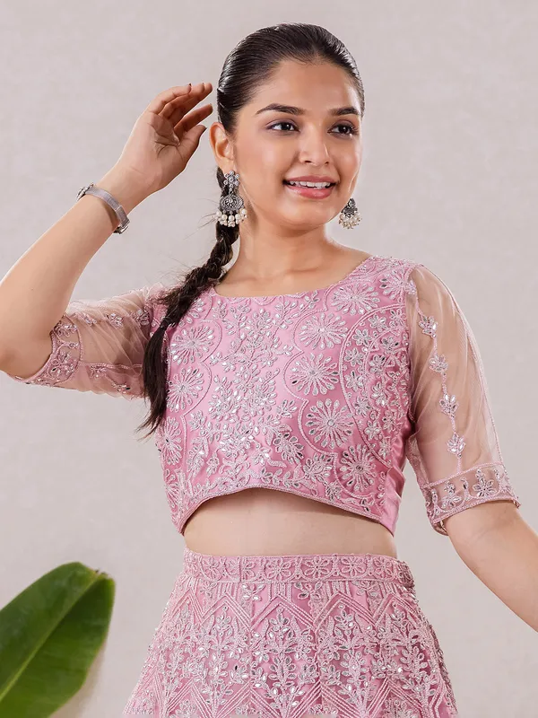 Pretty pink net party wear lehenga choli