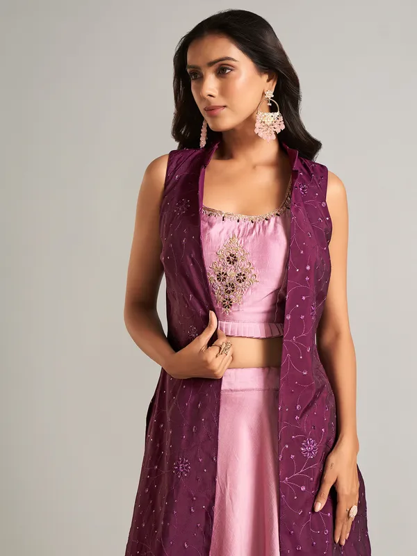 Pretty pink silk jacket style lehenga choli