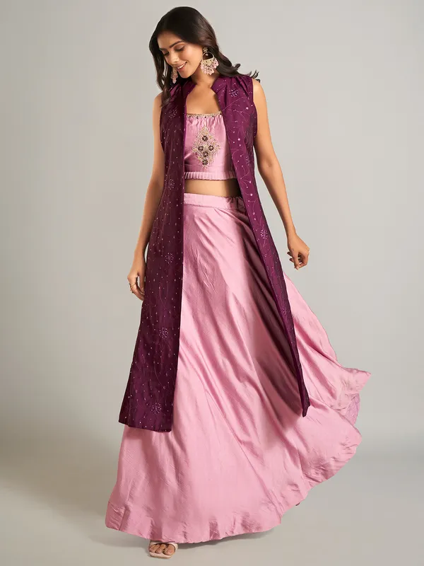 Pretty pink silk jacket style lehenga choli