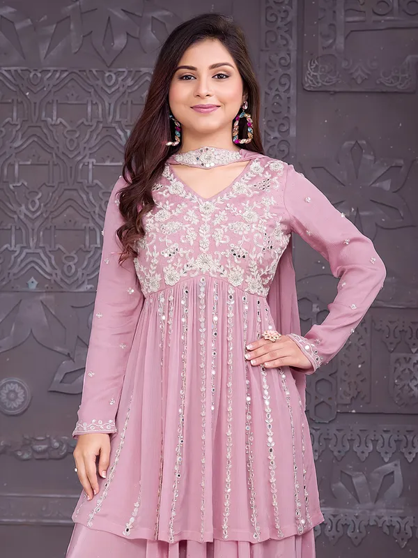Pretty pink silk palazzo suit for festive wear