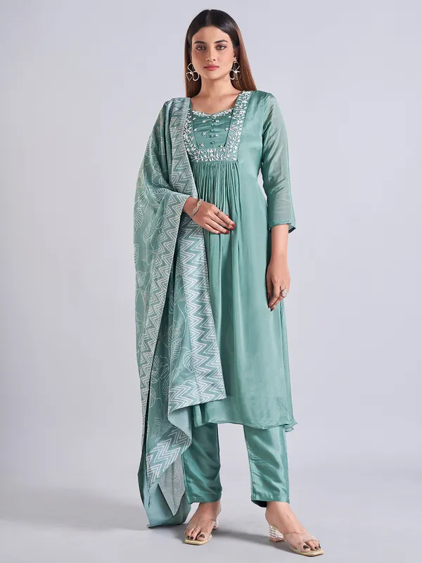 Pretty pista green salwar suit