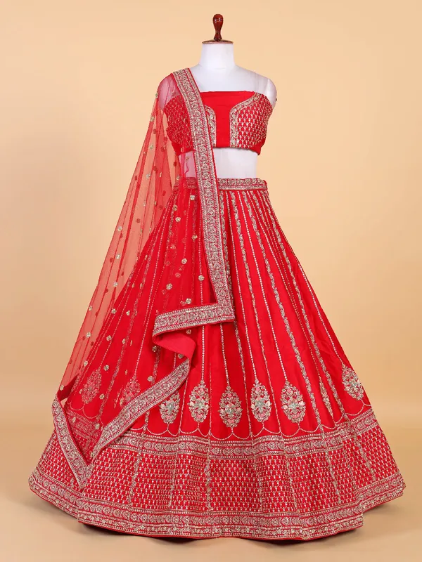 Pretty red raw silk bridal lehenga choli