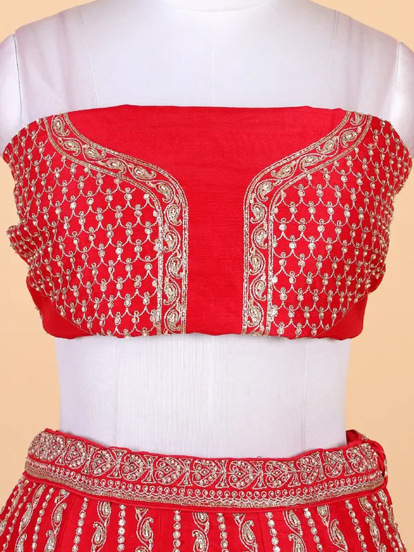 Pretty red raw silk bridal lehenga choli