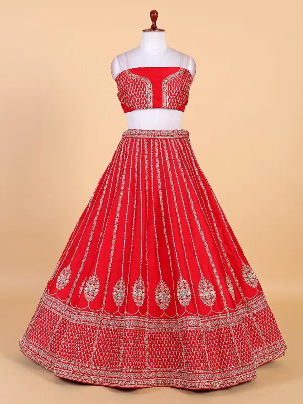 Pretty red raw silk bridal lehenga choli