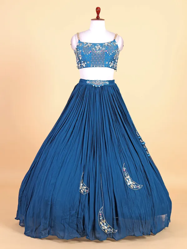 Pretty teal blue georgette lahenga choli