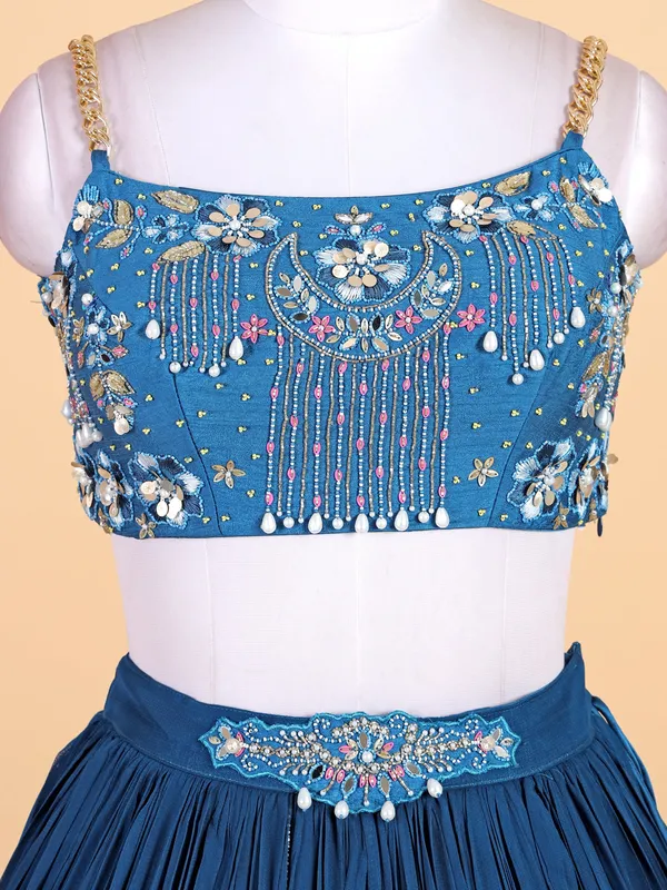 Pretty teal blue georgette lahenga choli