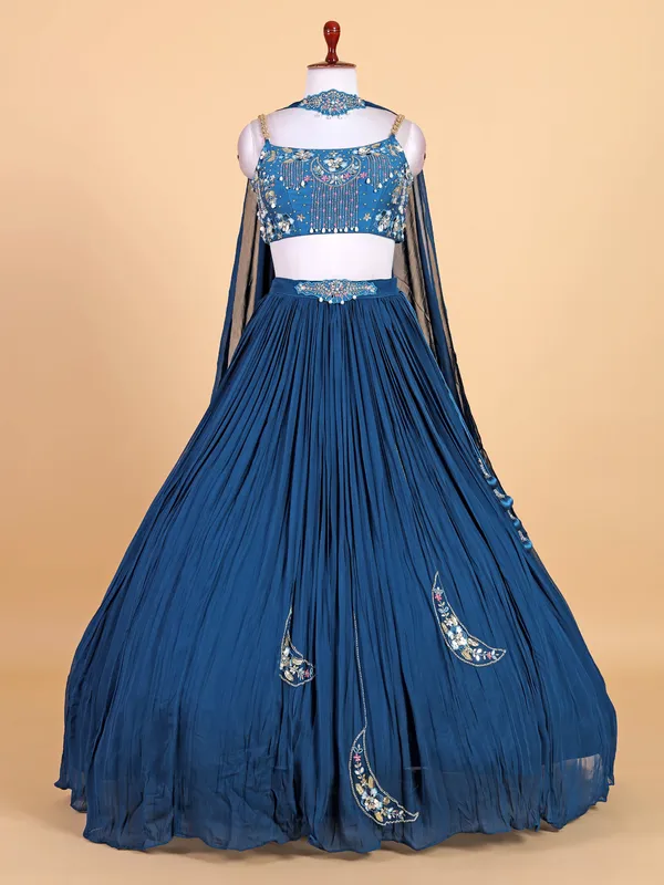 Pretty teal blue georgette lahenga choli