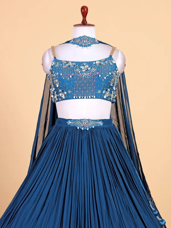 Pretty teal blue georgette lahenga choli