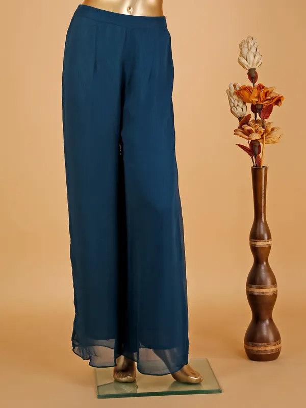 Pretty teal blue georgette palazzo suit
