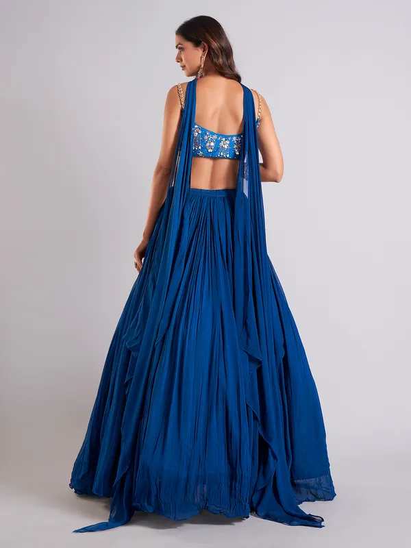Pretty teal blue lahenga choli in georgette