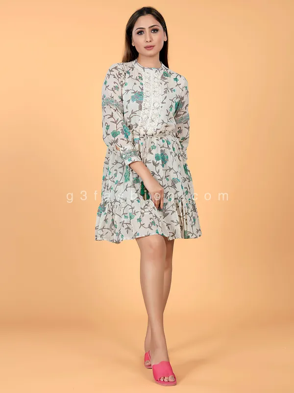 Printed beige and green cotton kurti for casual