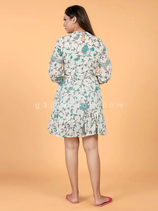 Printed beige and green cotton kurti for casual