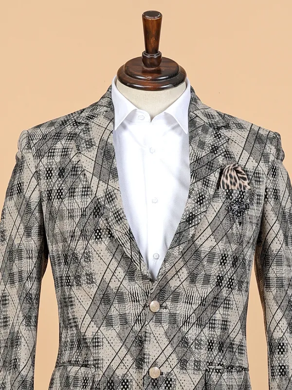 Printed beige terry rayon blazer