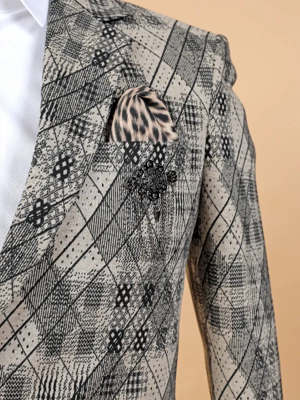 Printed beige terry rayon blazer