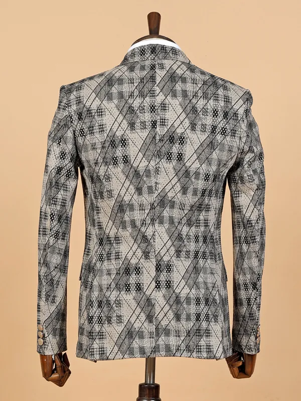 Printed beige terry rayon blazer