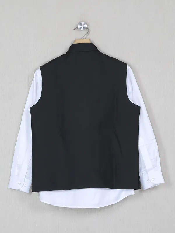 Printed black color boys cotton silk waistcoat