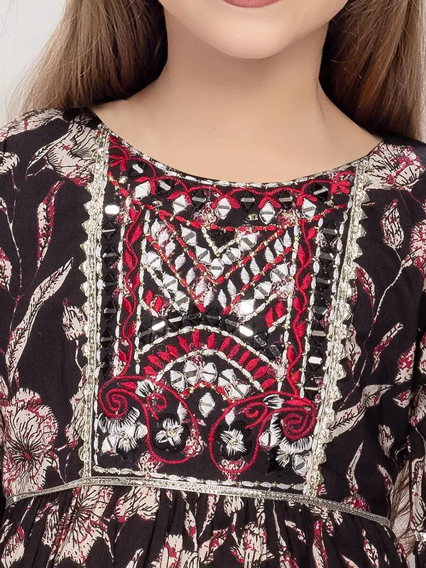 Printed black cotton sharara salwar suit