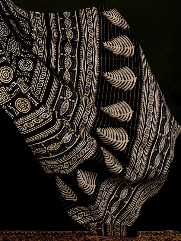 Printed black saree in bhagalpuri silk