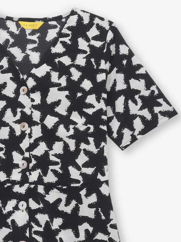 Printed black top for women in silk