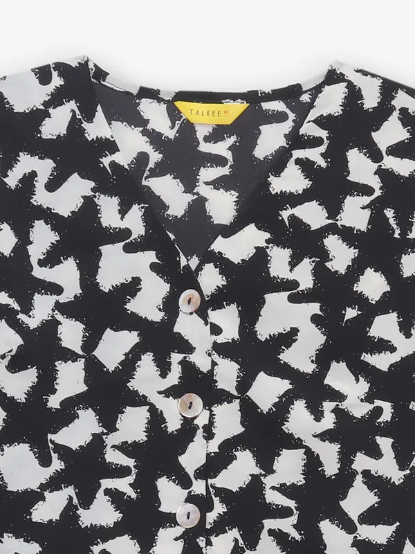Printed black top for women in silk