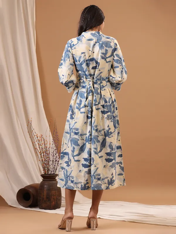 Printed blue cotton casual long kurti