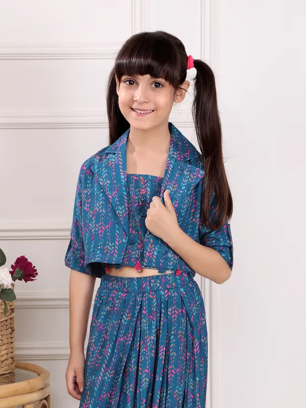 Printed blue cotton jacket style co-ord set
