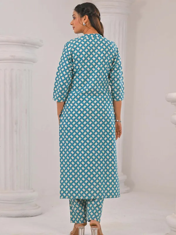 Printed blue cotton silk kurti set