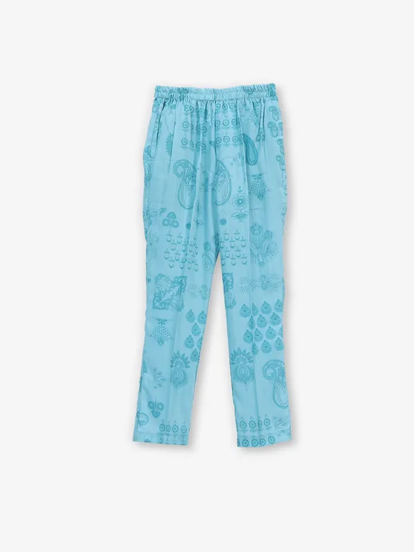 Printed blue cotton waistcoat set for boys