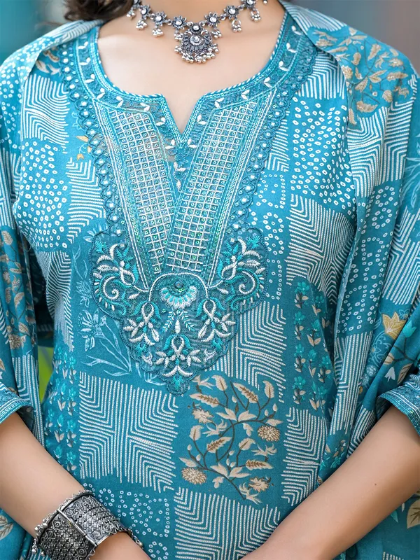 Printed blue kurti set in cotton