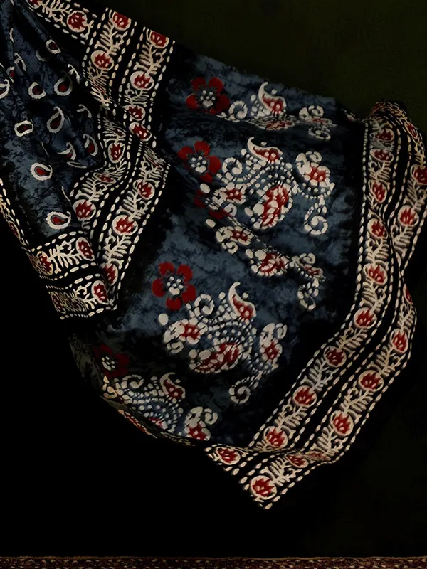 Printed blue saree in bhagalpuri silk