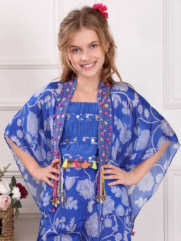 Printed blue silk co-ord set