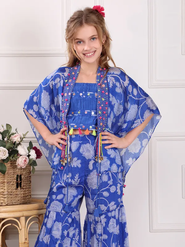 Printed blue silk co-ord set