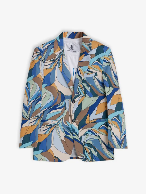 Printed blue terry rayon blazer