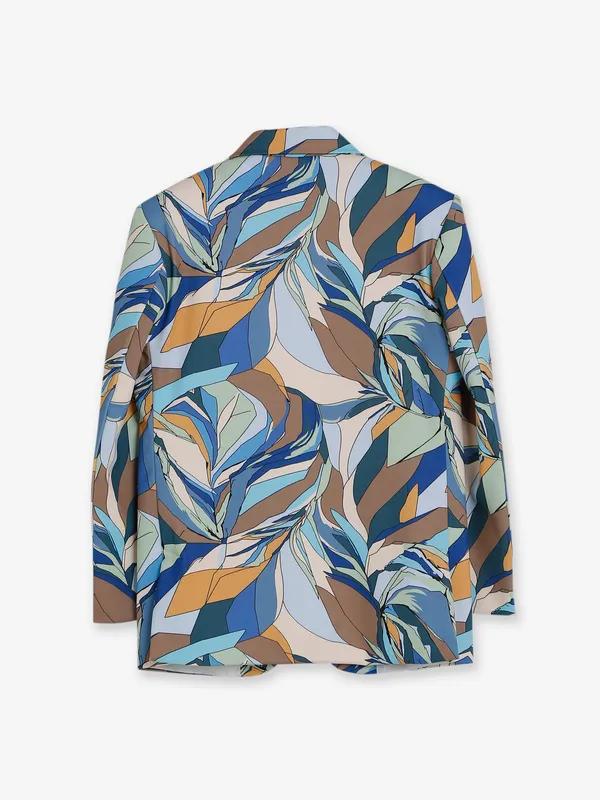 Printed blue terry rayon blazer