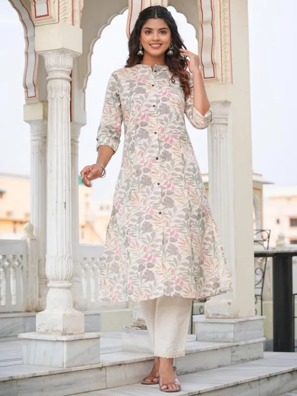 Printed cotton beige kurti for casual