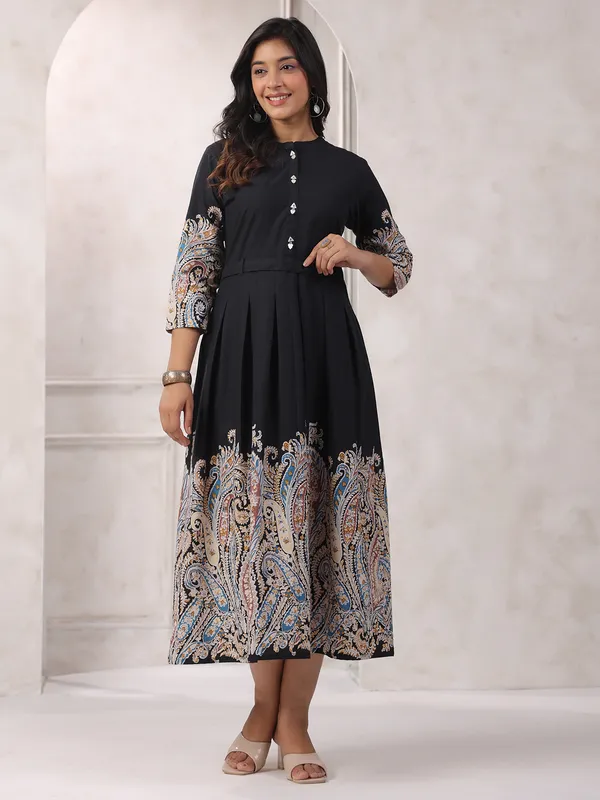 Printed cotton black casual kurti