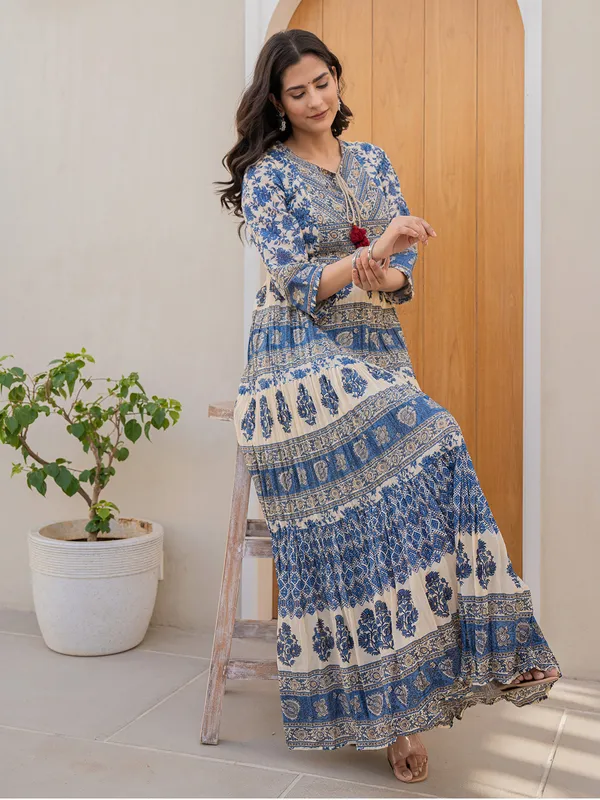 Printed cotton casual blue kurti
