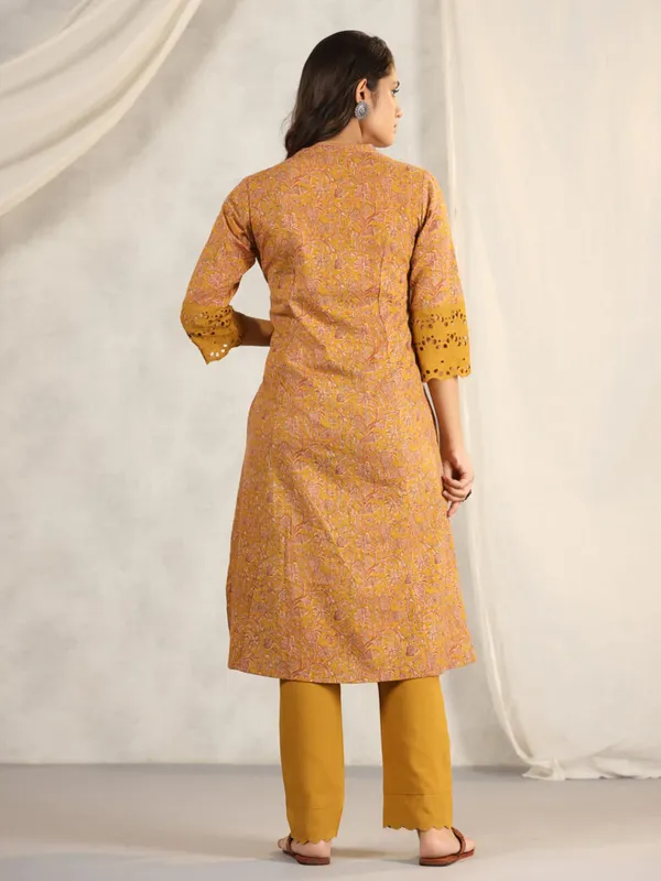 Printed cotton casual mustard yellow kurti