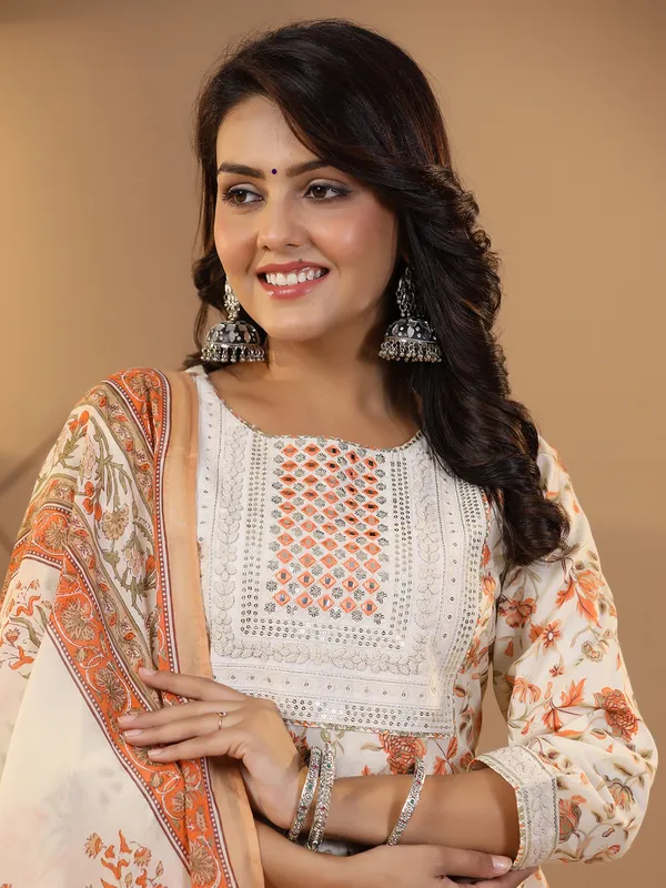 Printed cotton cream sharara set