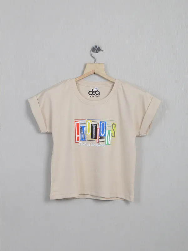 Printed cotton cream top for women